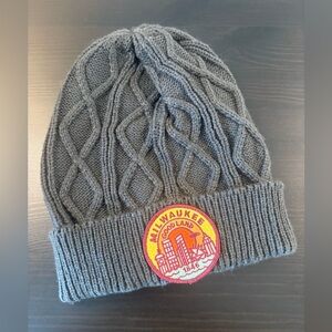 Gray Cable Knit Beanie with Milwaukee Patch
